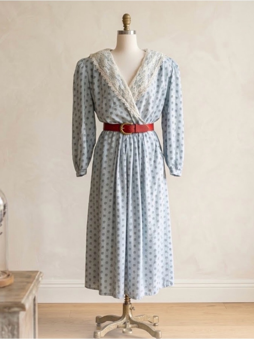Cottagecore Dress Vintage Lace Sailor Collar Maxi Surplice Shabby Chic Large